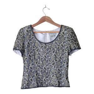 Adrianna Papell Evening Top Silk Beaded Sequin Gold Paisley Top‎ Blouse Formal